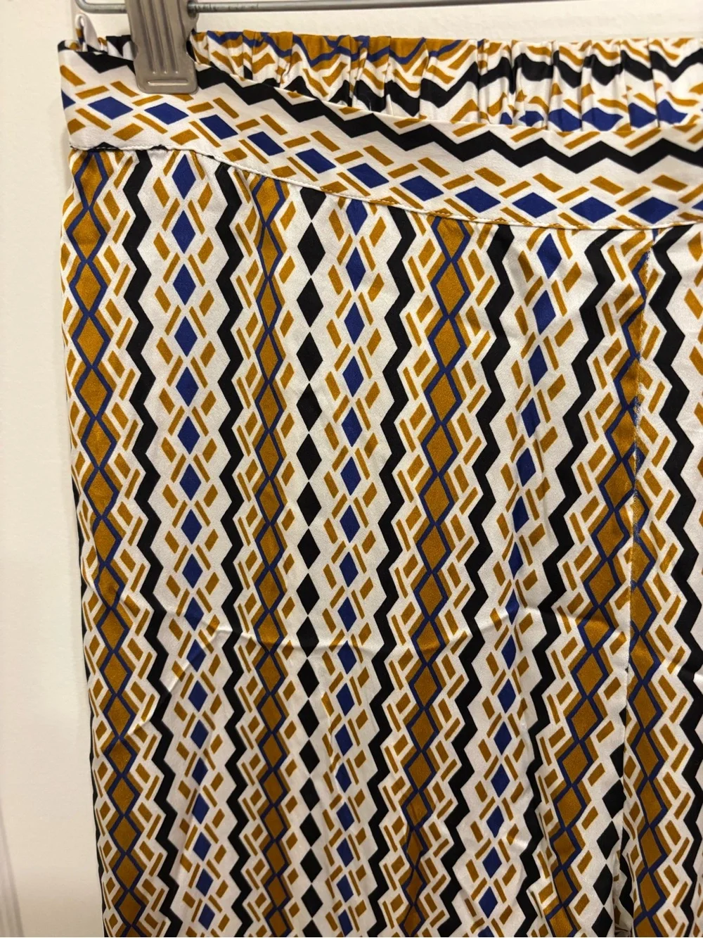 Women's Silk Graphic Print Pants in Navy & Mustard